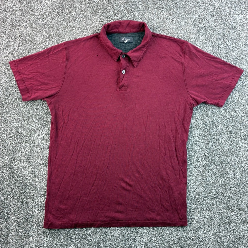 Ibex Polo Shirt Mens Medium Burgundy 100% Merino Wool Short Sleeve Outdoor